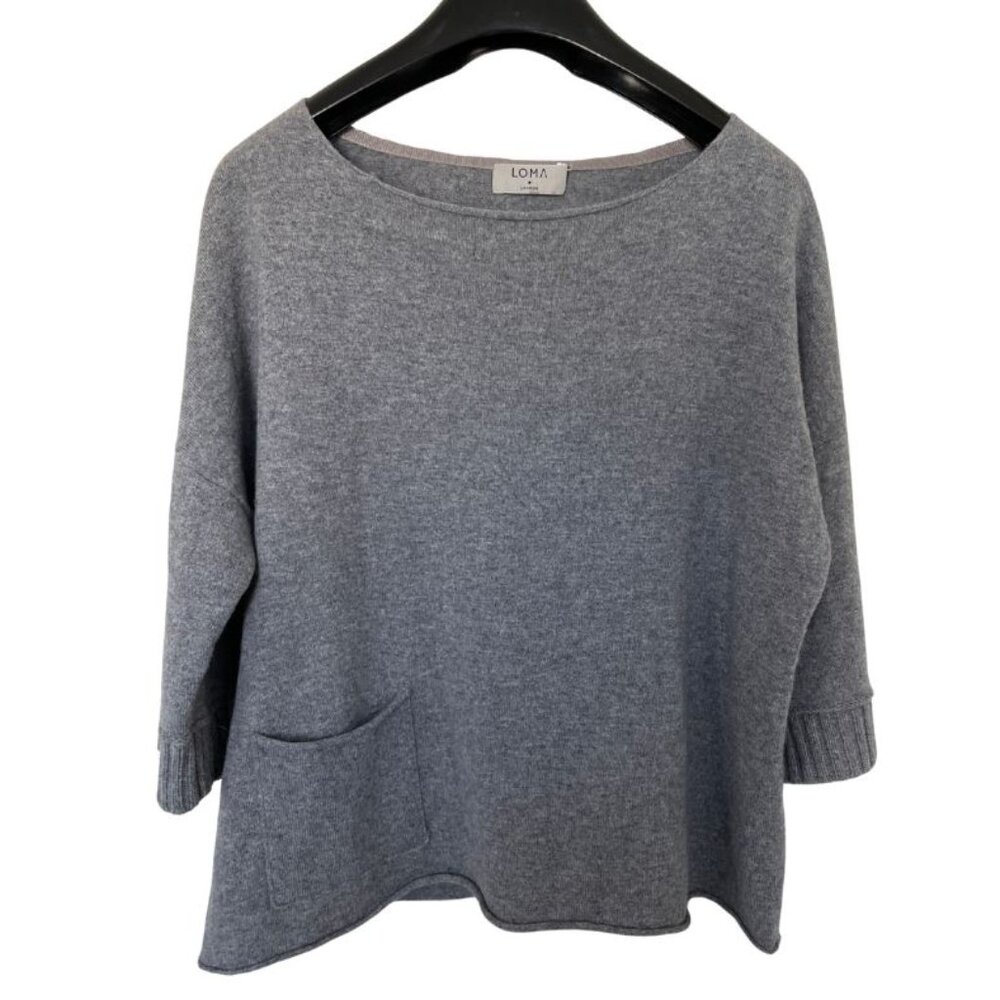 Loma London 100% Cashmere Grey Sweater Sz S 3/4 Sleeve Boat Neck Women